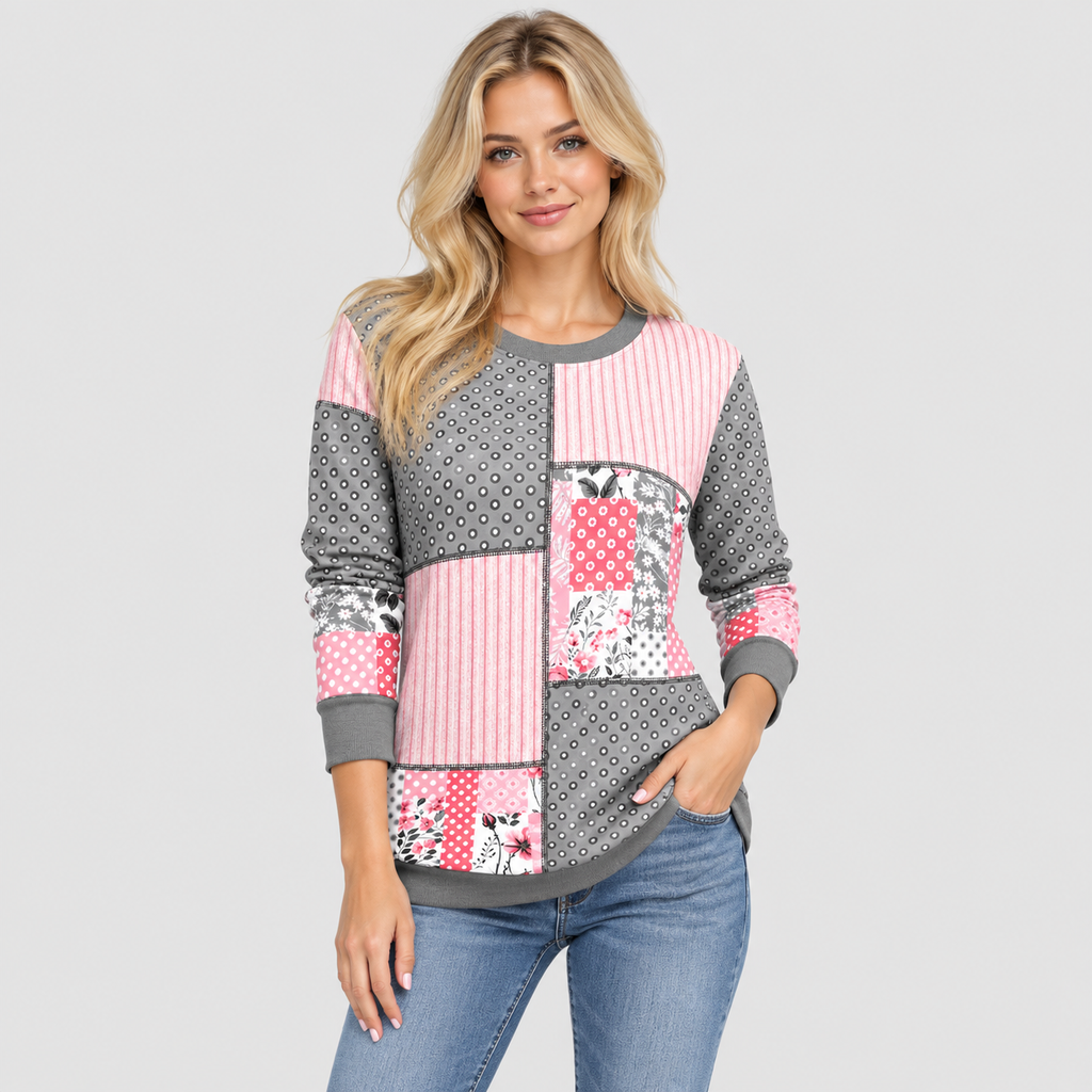 Patchwork Sweater til Damer - Colorblock-Paneler, Slim Fit