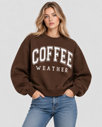 Sweatshirt med Slogan til Damer - COFFEE WEATHER Print, Rund Hals