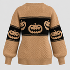 Græskarsweater til Damer - Strik med Uhyggeligt Ansigt til Halloween