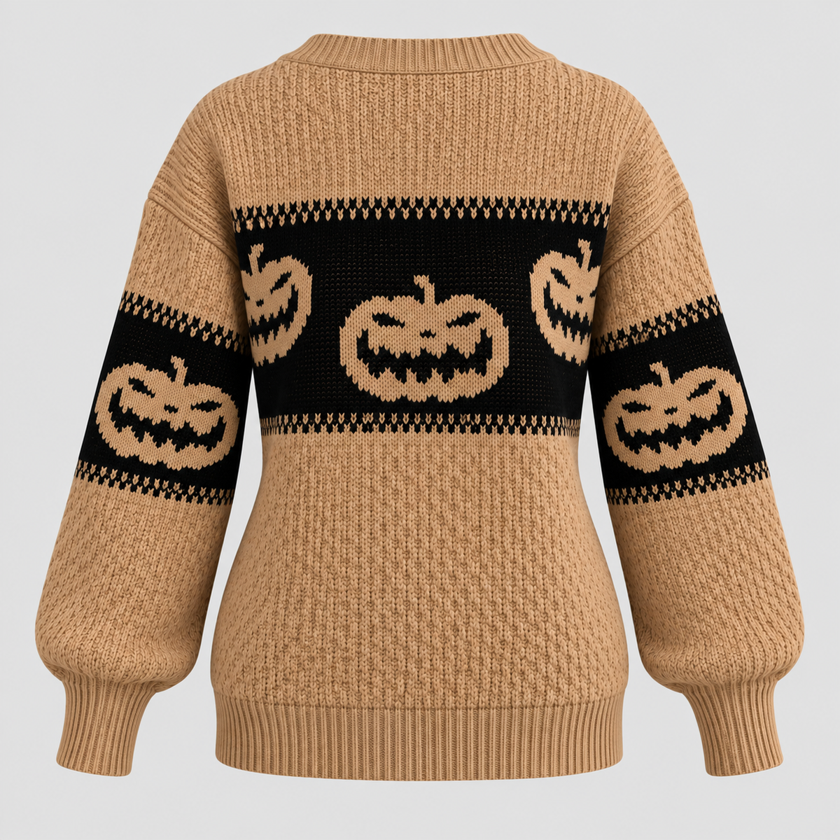 Græskarsweater til Damer - Strik med Uhyggeligt Ansigt til Halloween