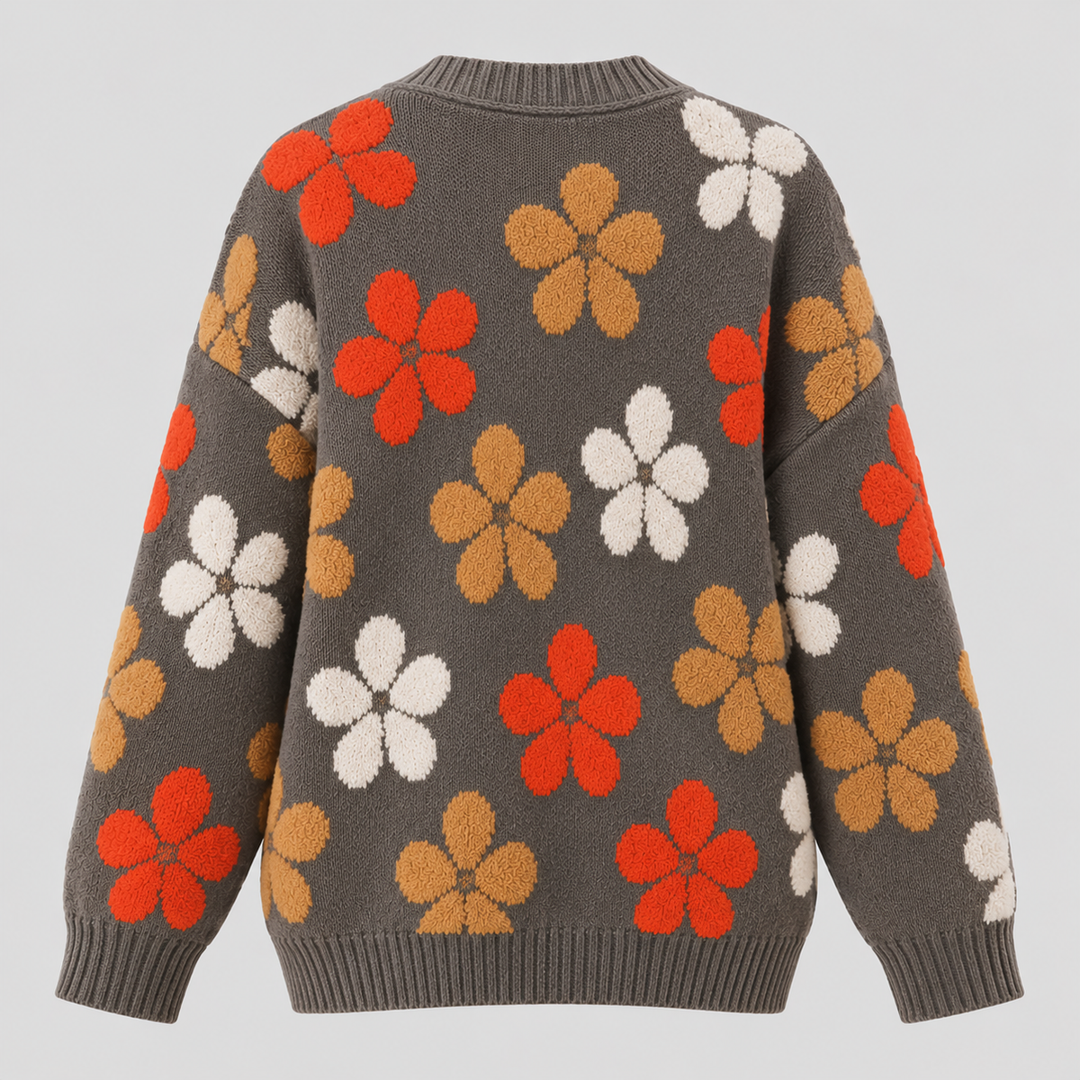 Blomstret Cardigan til Damer - Oversized Strik, Knaplukning Foran