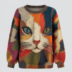 Sweater med Kattemotiv - Rund Hals, Afslappet Strik
