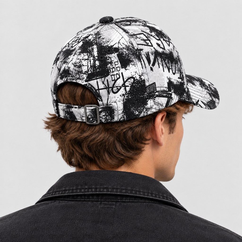 Snapback Kasket med Graffitiprint - Justerbar Kasket i Bomuld