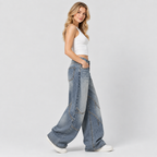 Ekstra Vide Jeans – Ribbet Talje Distressed Denim