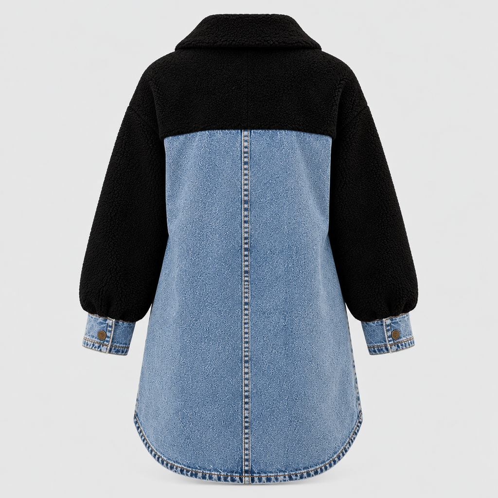 Lang Denimjakke - Sherpa-For, Knaplukning