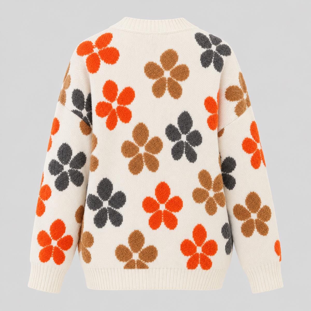 Blomstret Cardigan til Damer - Oversized Strik, Knaplukning Foran