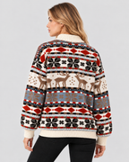 Fair Isle Rensdyrsweater til Damer - Snefnugsbånd, Ribbet Rund Hals
