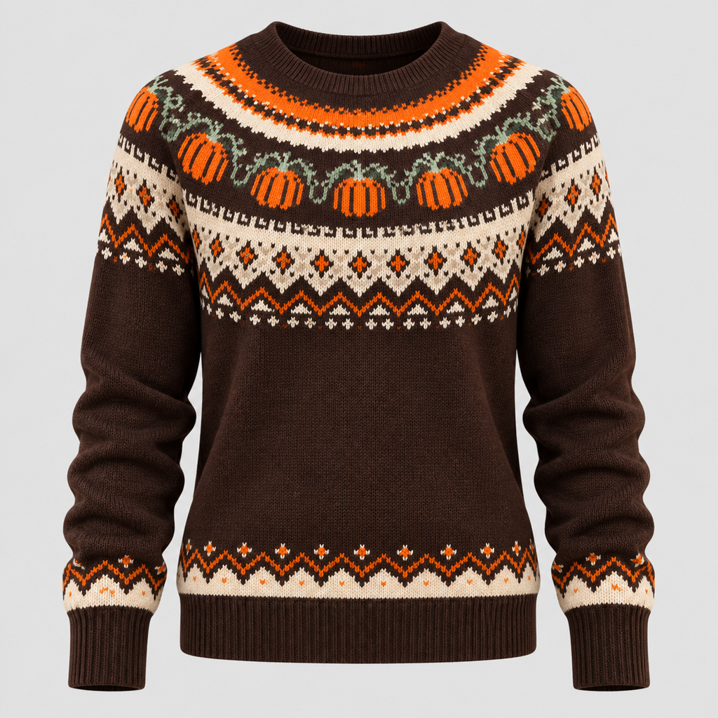 Græskar-Jacquard Sweater til Damer - Fair Isle Halloween-Strik
