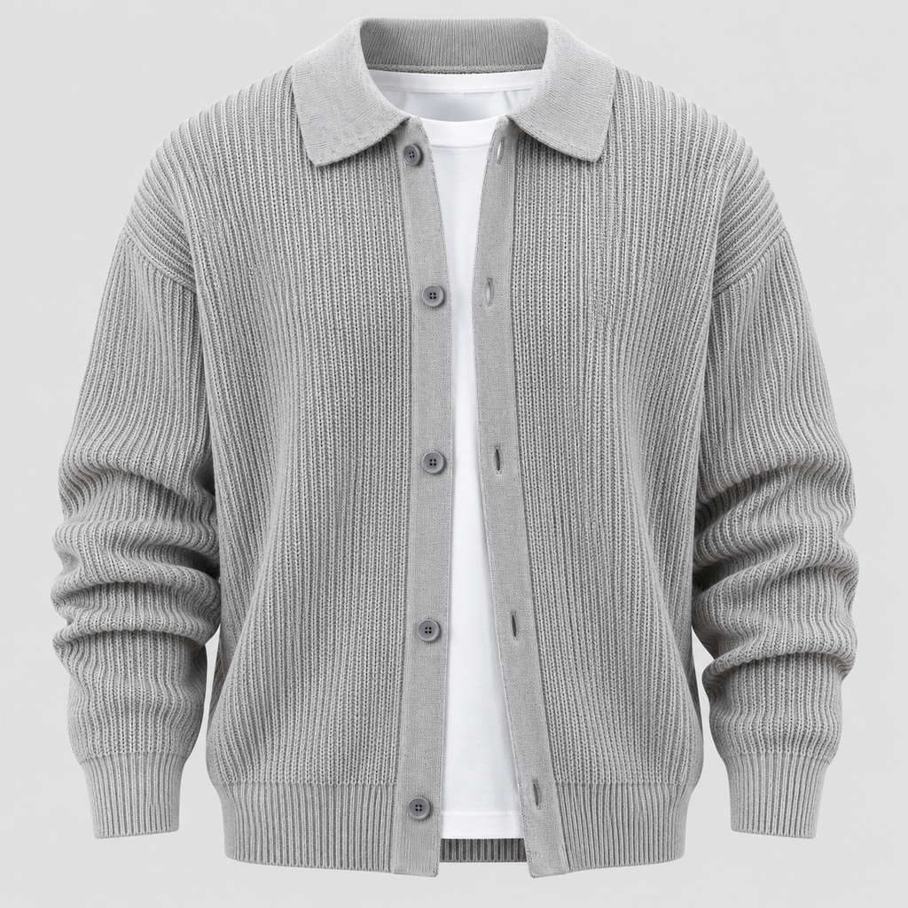 Cardigan med Knaplukning til Herrer - Ribstrik, Regular Fit