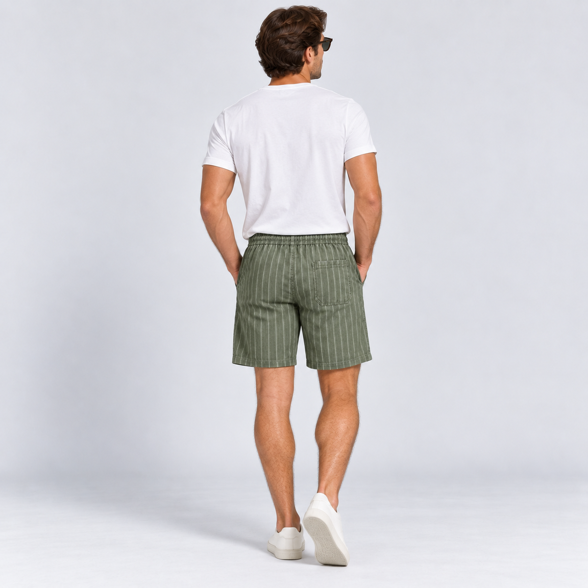 Herre Nålestribede Shorts – Elastisk Talje med Snor