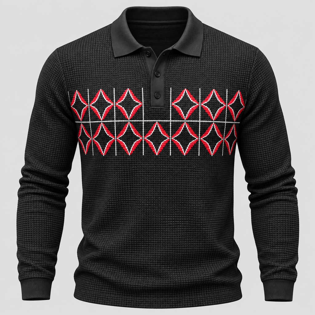Herre Polosweater med Geometrisk Print - Treknaps Placket