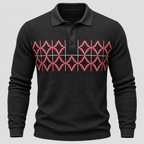 Herre Polosweater med Geometrisk Print - Treknaps Placket