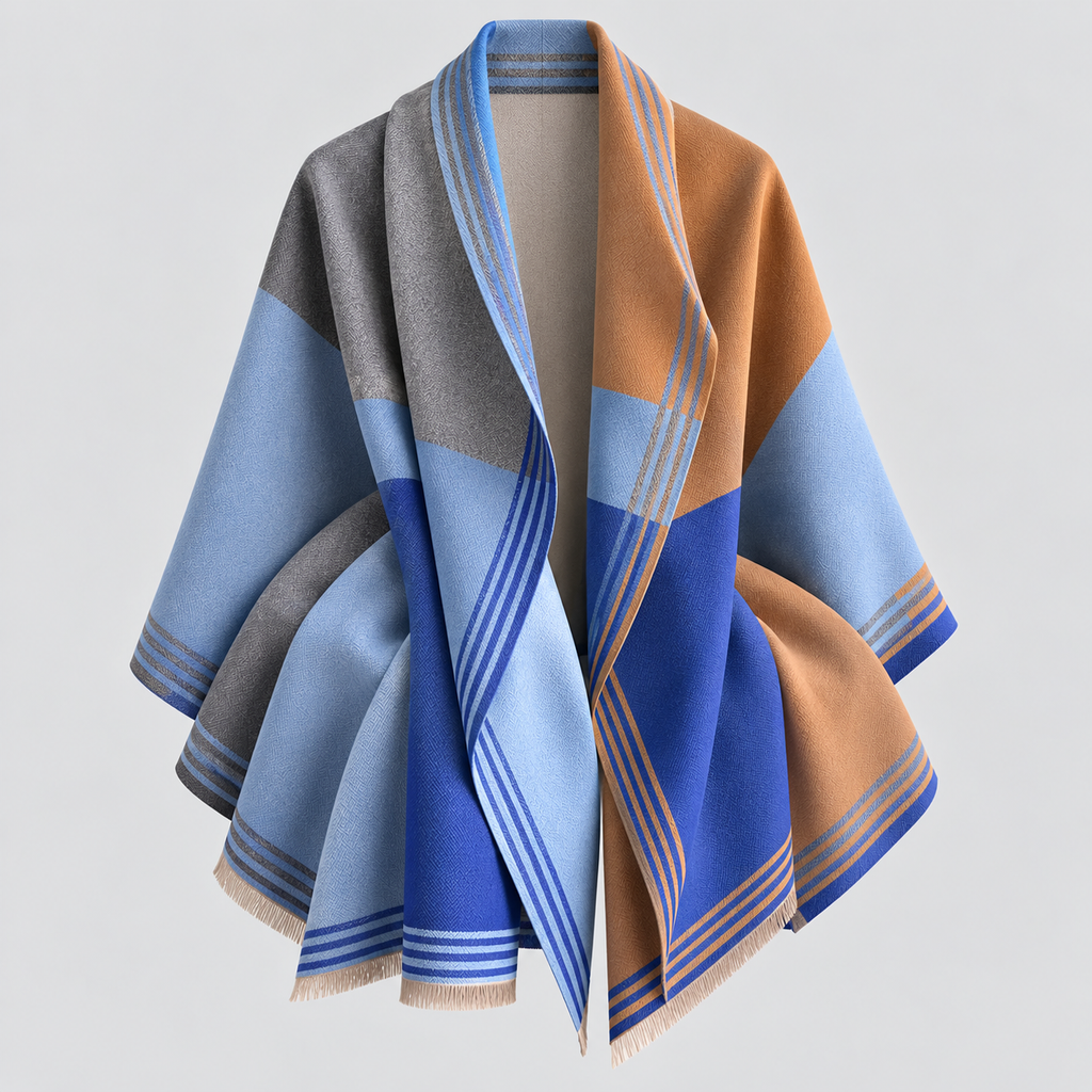 Oversized Ternet Sjal til Damer - Colorblock Vintersjal