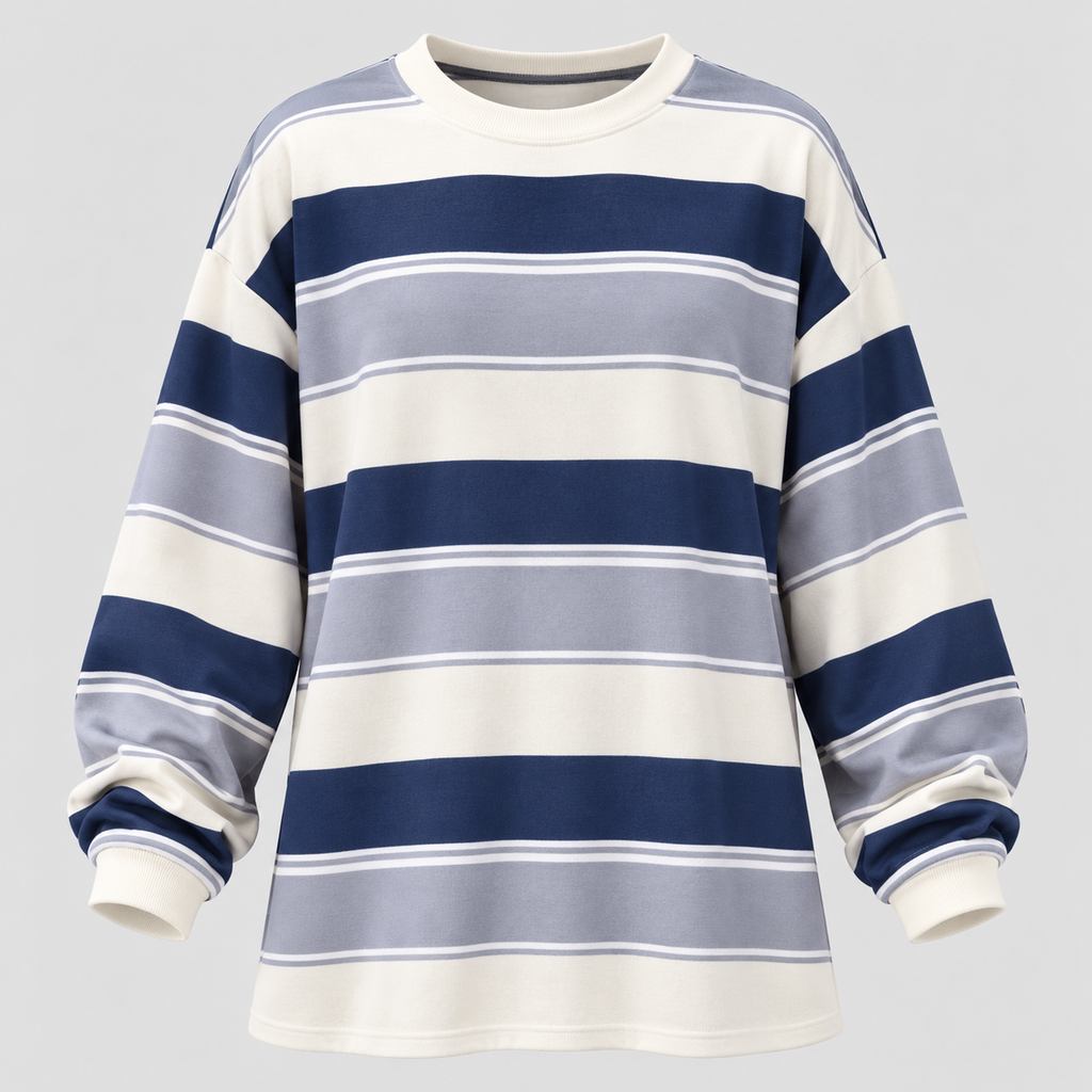 Stribet Oversized Sweater til Damer - Bomulds-Polyesterblanding