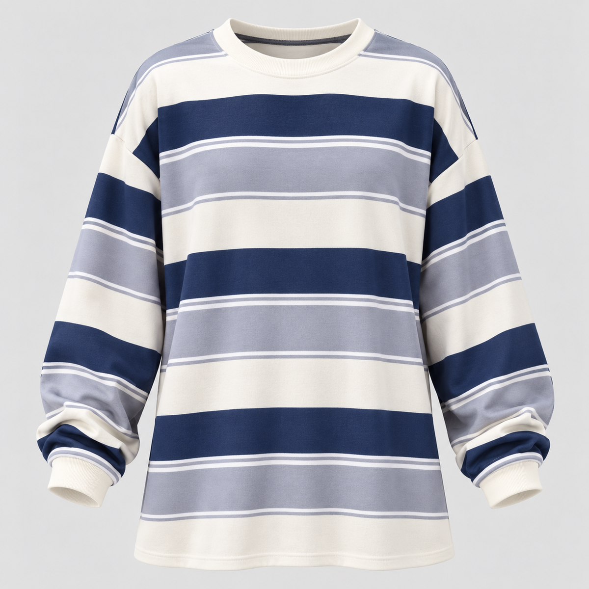Stribet Oversized Sweater til Damer - Bomulds-Polyesterblanding