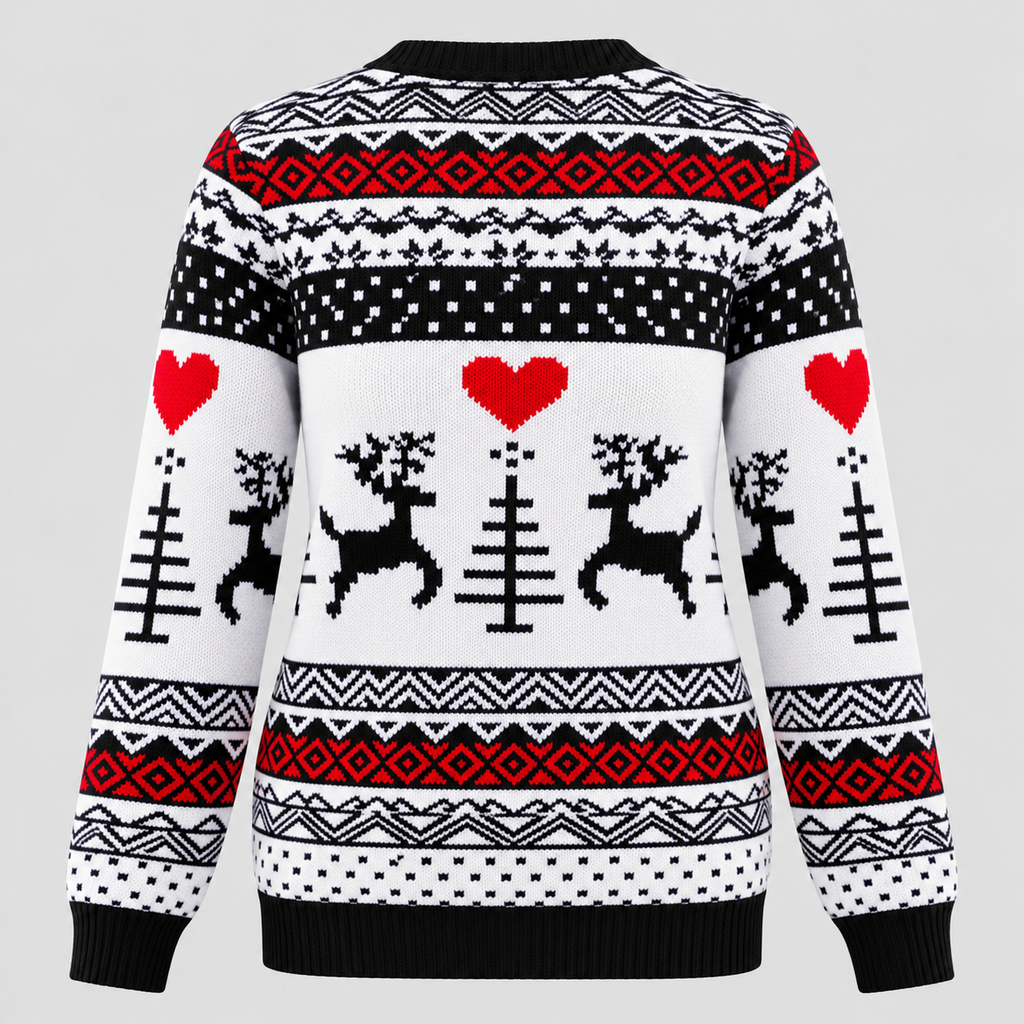 Julesweater med Rensdyr til Damer - Fair Isle Strik, Rund Hals