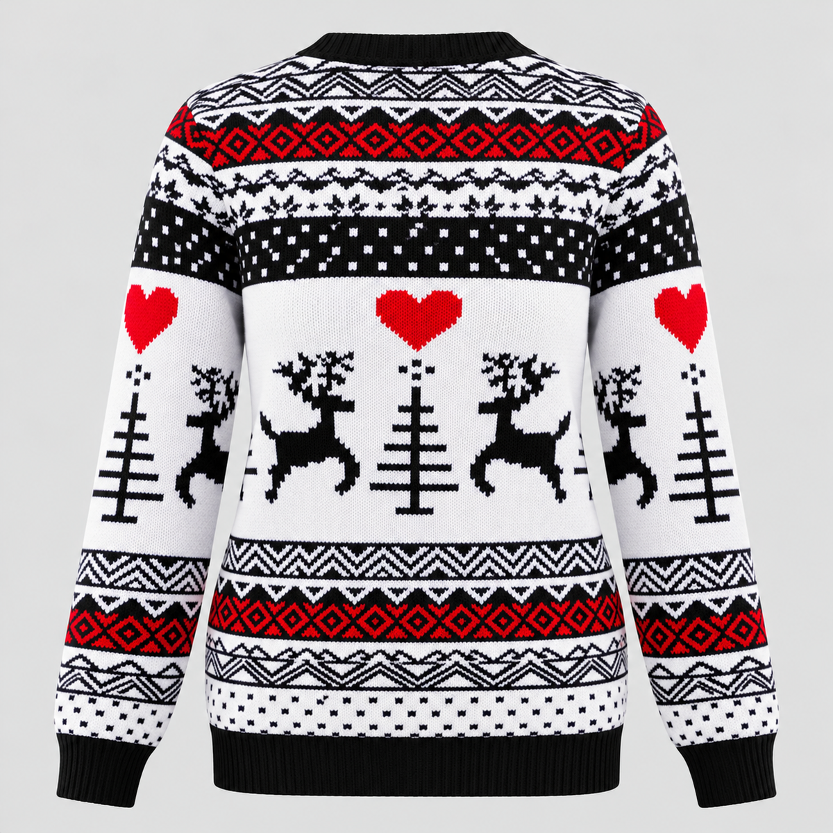 Julesweater med Rensdyr til Damer - Fair Isle Strik, Rund Hals