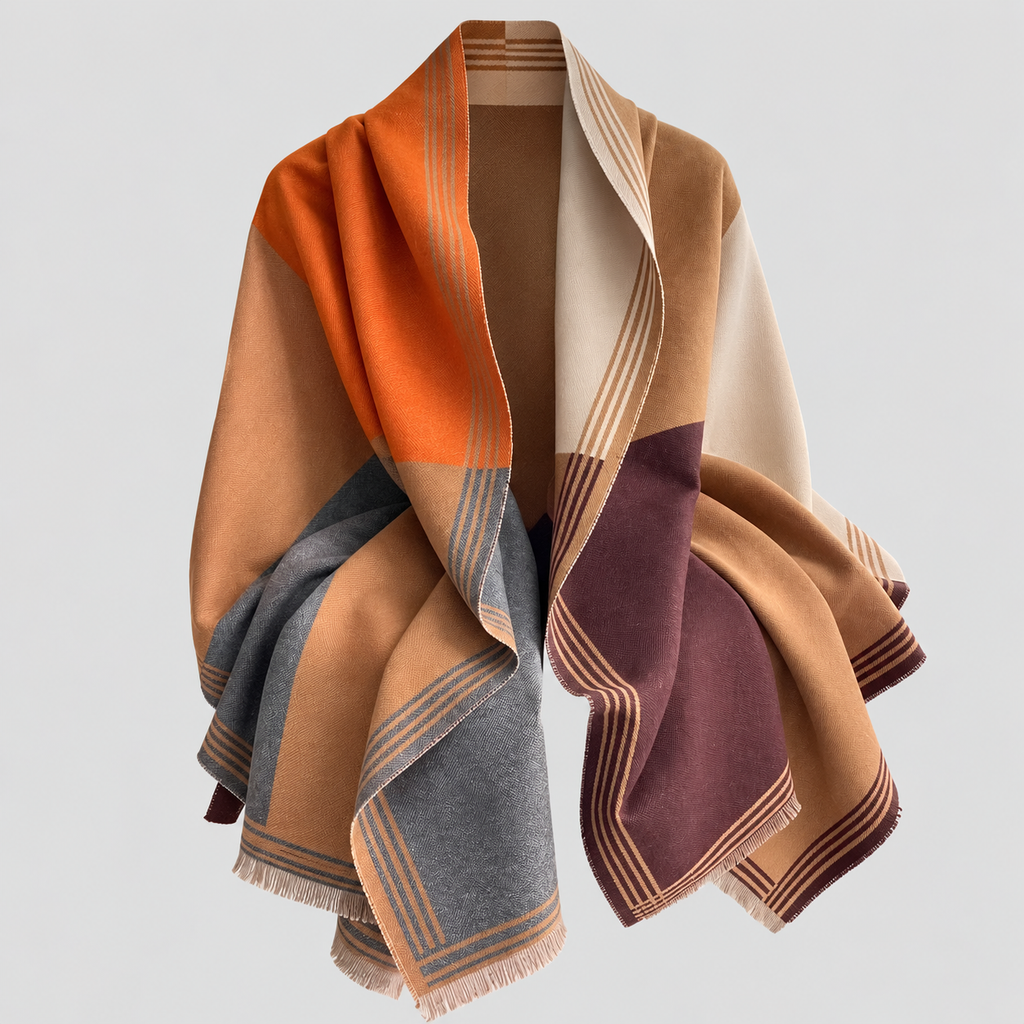 Oversized Ternet Sjal til Damer - Colorblock Vintersjal