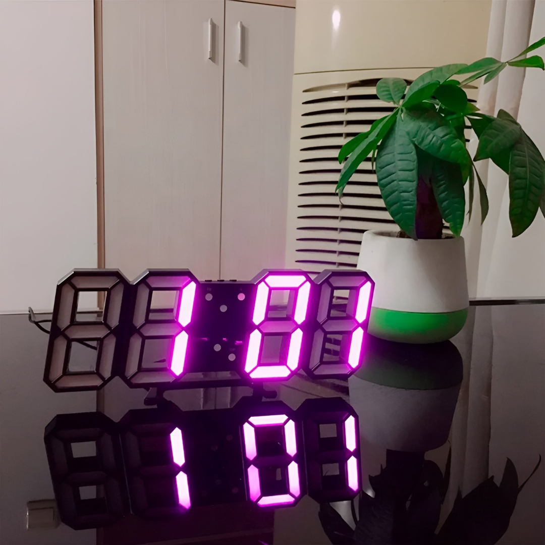 3D LED Digital Vægur – Justerbar Belysning