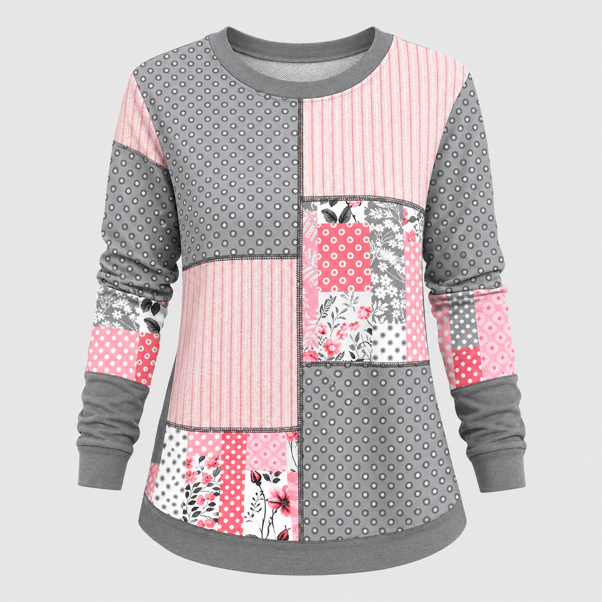 Patchwork Sweater til Damer - Colorblock-Paneler, Slim Fit