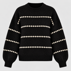 Oversized Popcorn-Strikket Sweater til Damer - Rund Hals, Ribkant