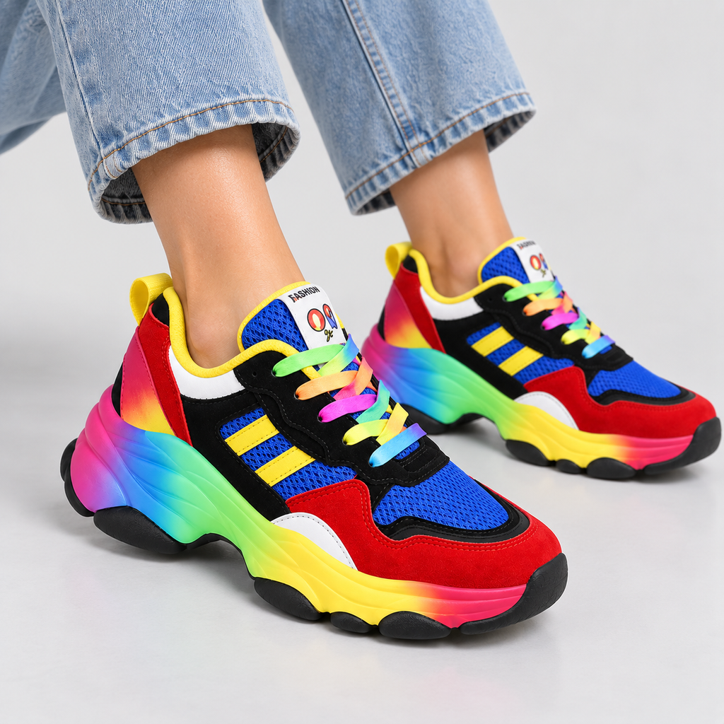 Flerfarvede Chunky Sneakers til Damer - Platformsål med Snørebånd