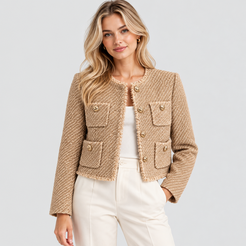 Tweed Blazer til Damer - Figursyet, Knaplukning Foran