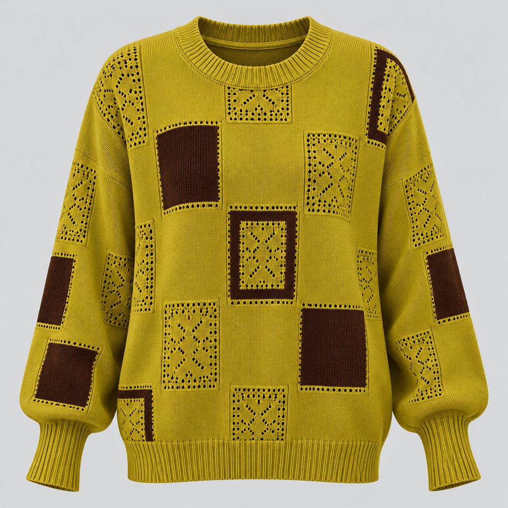 Sweater med Abstrakt Kvadratmønster til Damer - Lange Ærmer