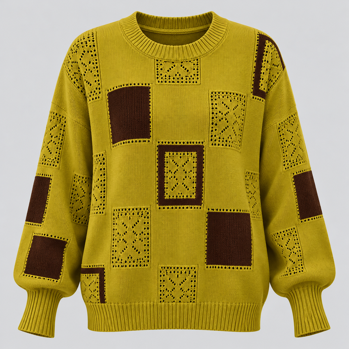 Sweater med Abstrakt Kvadratmønster til Damer - Lange Ærmer