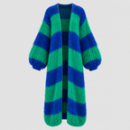 Stribet Cardigan til Damer - Åben Front, Lang Model