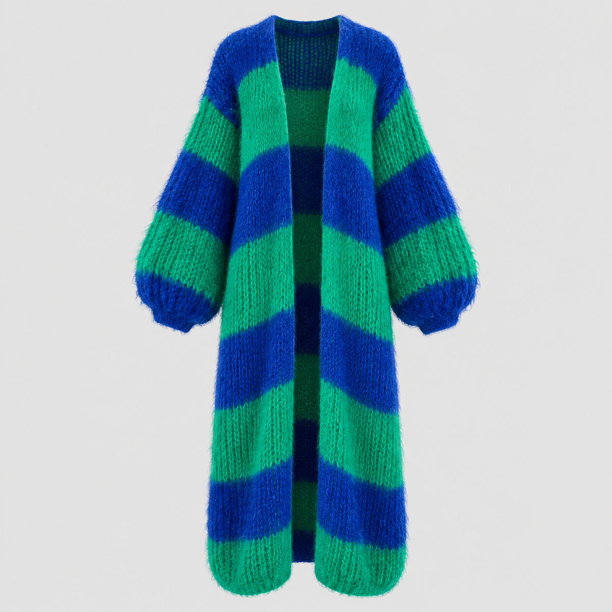 Stribet Cardigan til Damer - Åben Front, Lang Model