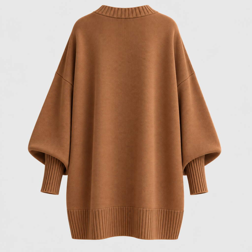 Oversized Poncho Sweater – Asymmetrisk Kant Ribbet Hals