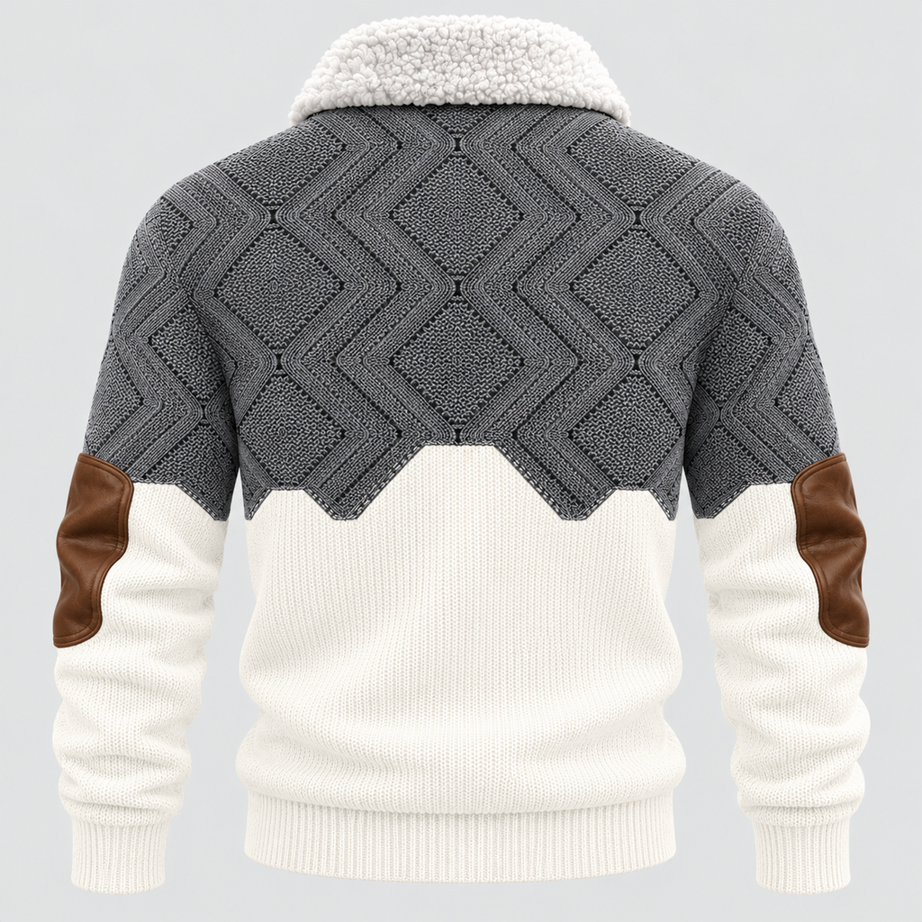 Half-Zip Pullover til Herrer - Kabelstrikpanel, Foret Ståkrave