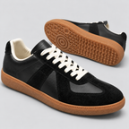 Low-Top Sneakers til Herrer - Sort Læderlook, Ruskindsdetaljer, Gummisål