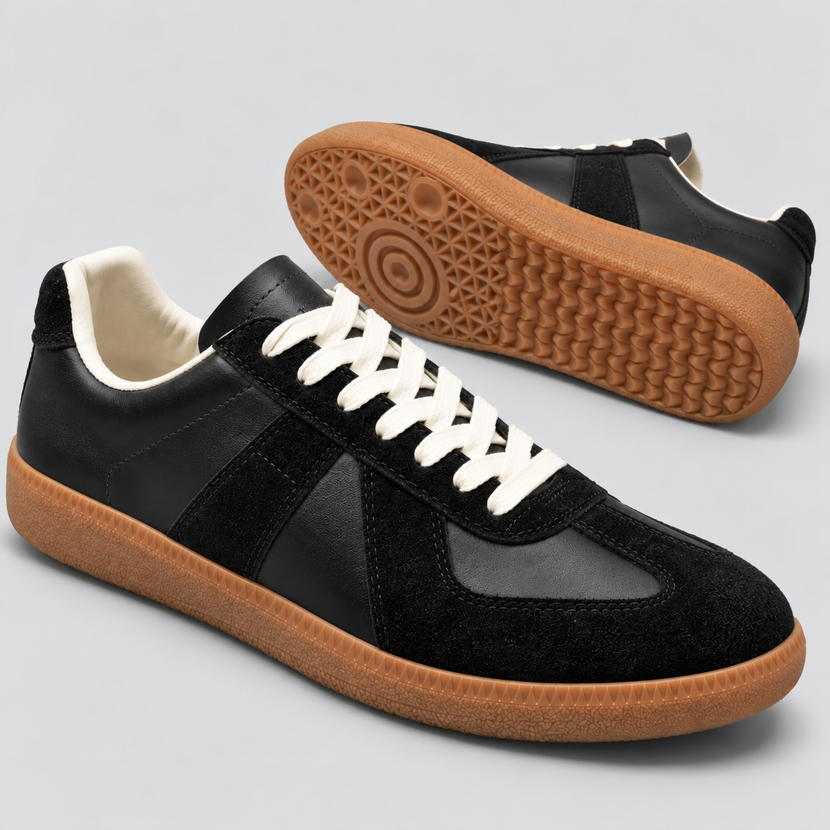 Low-Top Sneakers til Herrer - Sort Læderlook, Ruskindsdetaljer, Gummisål