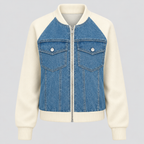 Cropped Bomberjakke til Damer - Denim med Ribkant