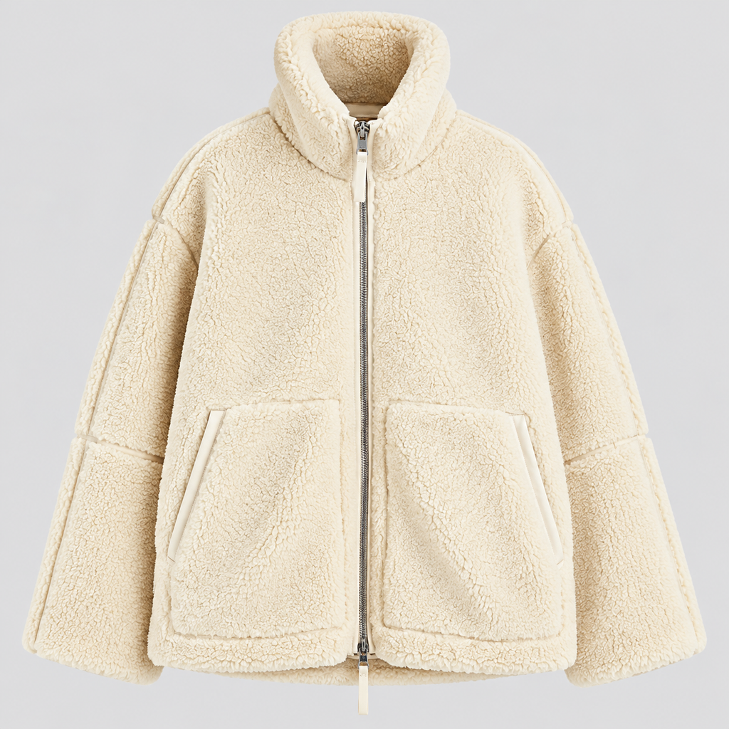 Oversized Teddyfrakke til Damer - Revers, Påsyede Lommer