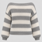 Stribet Sweater med Bådhals til Damer - Strik med Faldende Skuldre