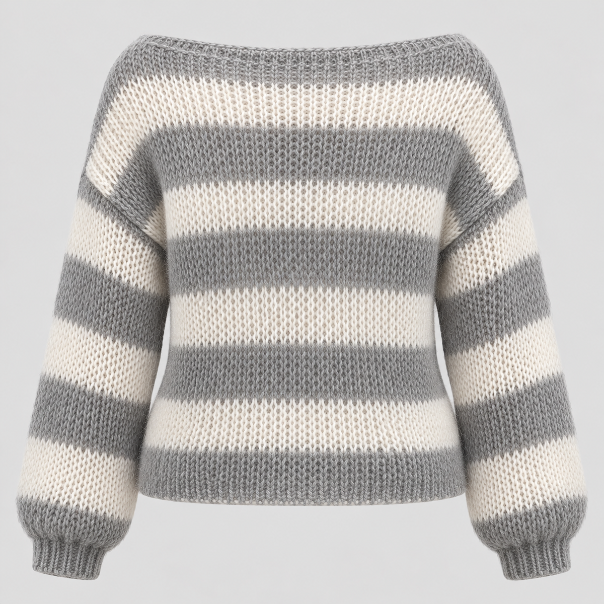 Stribet Sweater med Bådhals til Damer - Strik med Faldende Skuldre