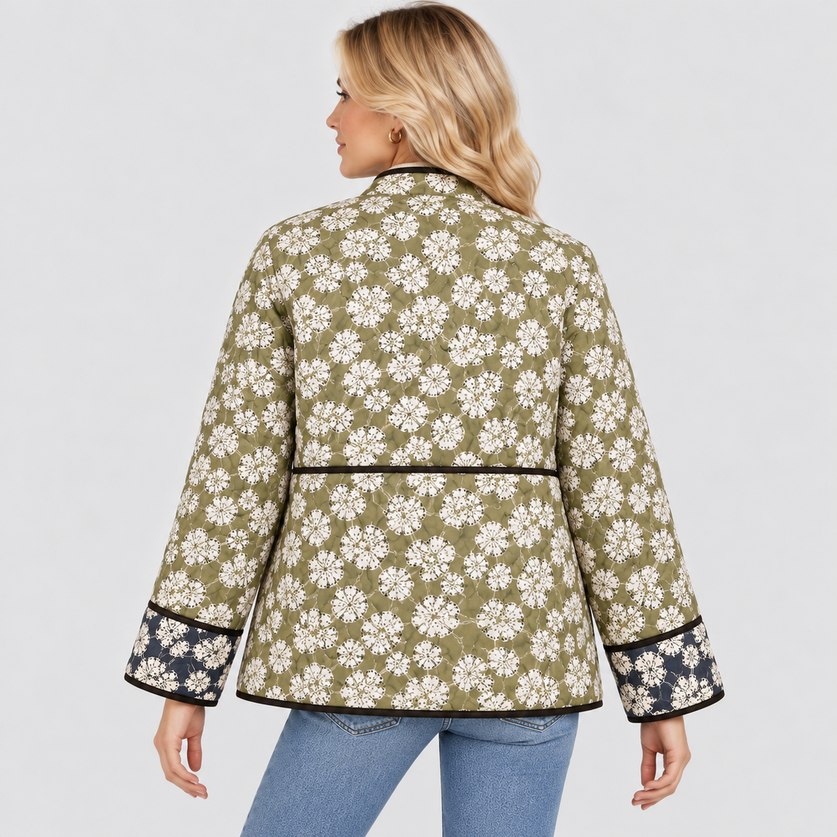 Vatteret Boho Jakke til Damer - Klaplommer, Printet