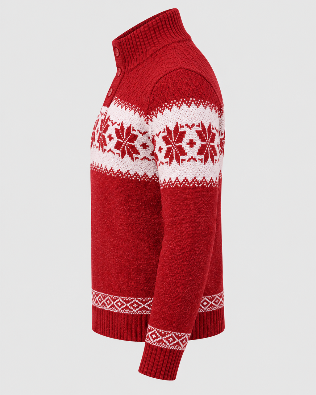 Rød Jacquardstrik Sweater til Herrer - Nordisk Snefnugsbånd, Sjalskrave