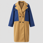 Lang Colorblock Frakke til Damer - Dobbeltradet, Denimlook Paneler