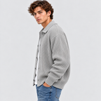 Cardigan med Knaplukning til Herrer - Ribstrik, Regular Fit
