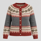 Fair Isle Cardigan til Damer - Knaplukning, Mønstret Bærestykke
