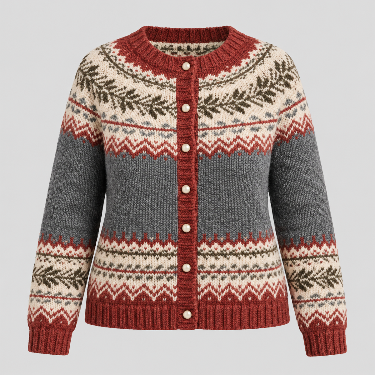 Fair Isle Cardigan til Damer - Knaplukning, Mønstret Bærestykke