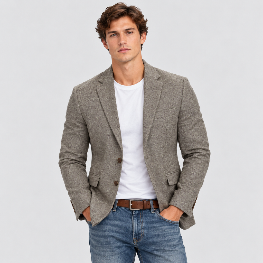 Herre Slim Fit Bomulds-Linned Blazer – Notch Revers Jakke