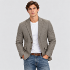 Herre Slim Fit Bomulds-Linned Blazer – Notch Revers Jakke