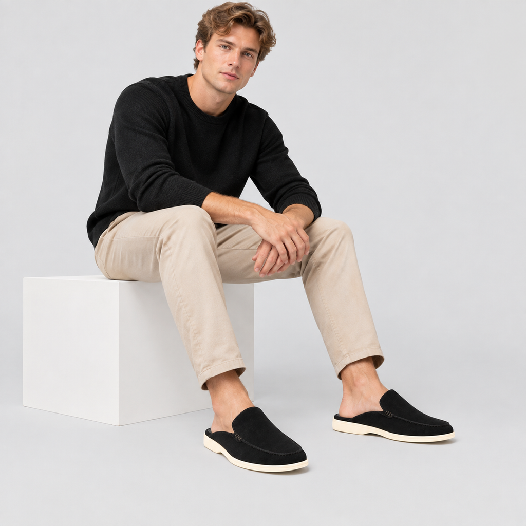Ruskindslook Loafers til Herrer - Bagløse Slip-On Mules