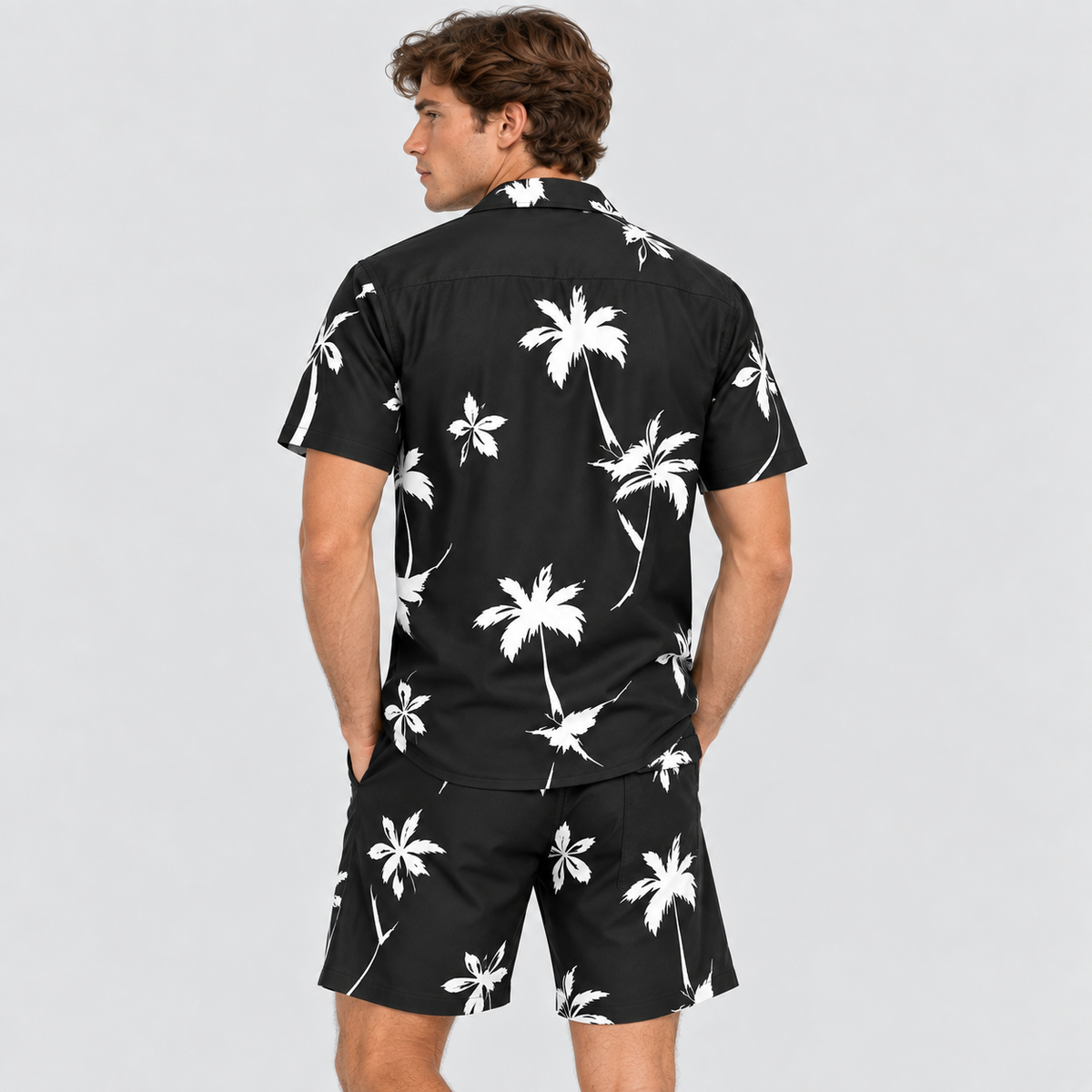 Herre Tropisk Print Skjorte- og Shortssæt – Sommer Matchende Sæt