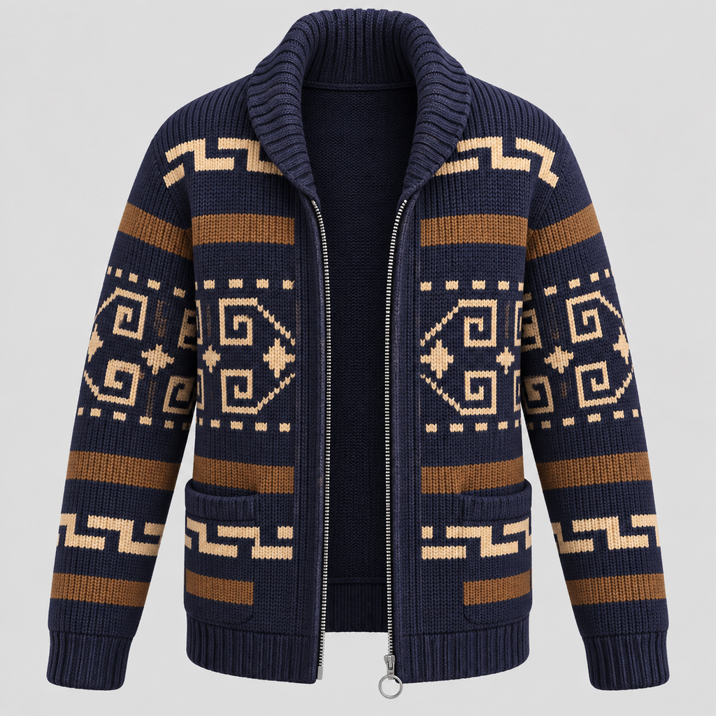 Aztec-mønstret Cardigan - Åben Front Strikket Sweater